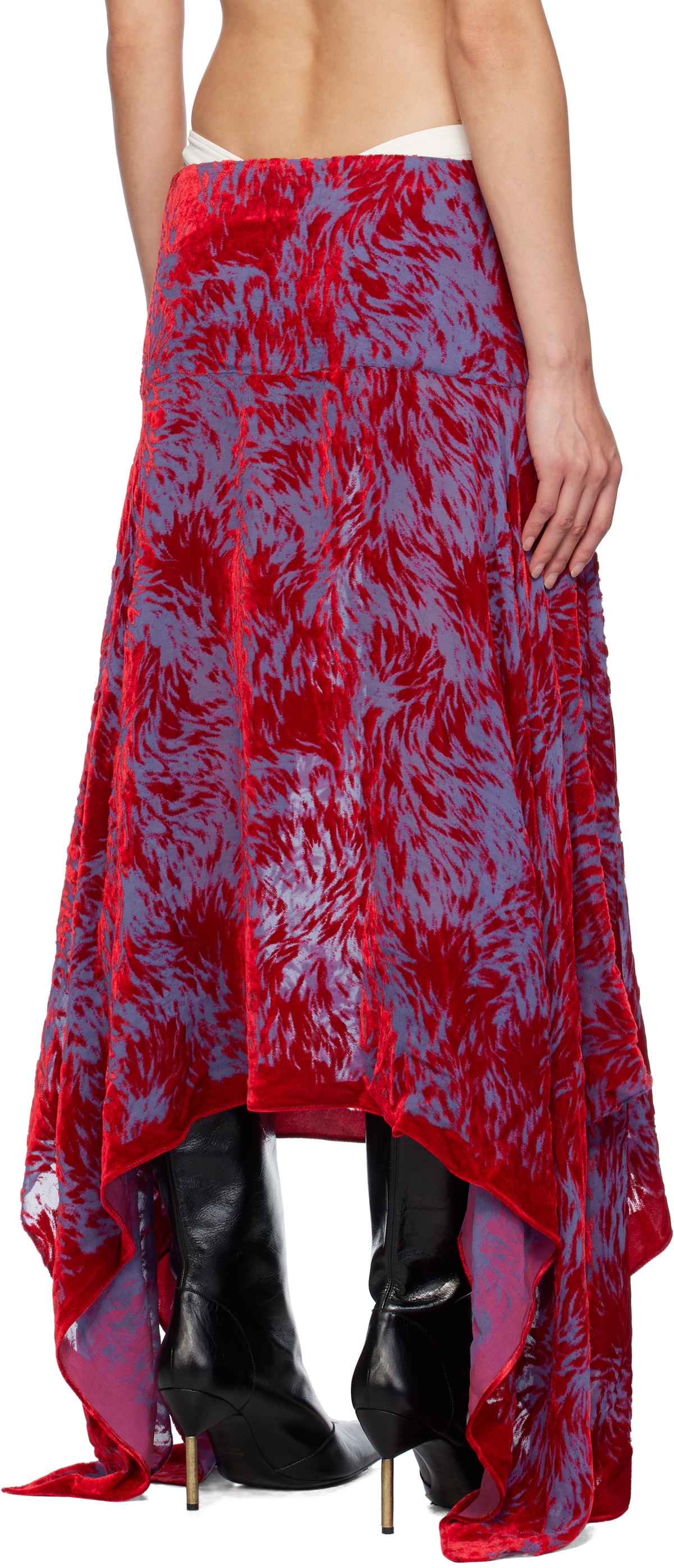 Masha Popova Red & Purple Silk Velvet Handkerchief Maxi Skirt