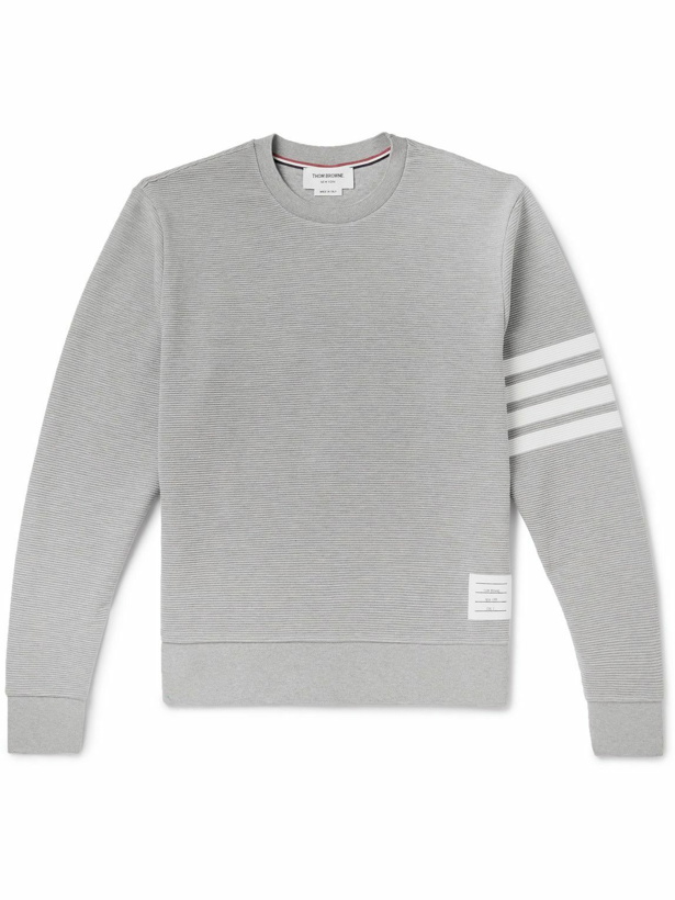 Photo: Thom Browne - Striped Ribbed Cotton-Jersey Sweatshirt - Gray