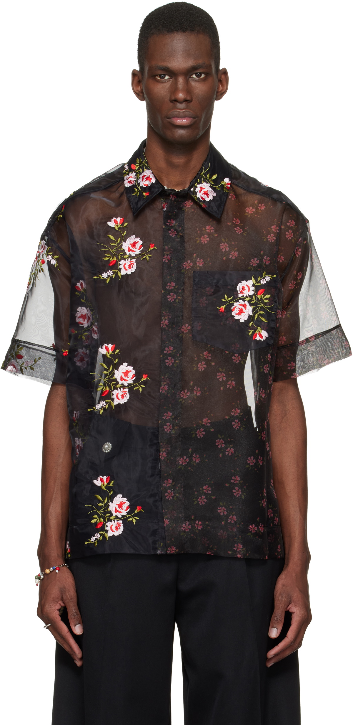 Simone Rocha Black Sheer Patchwork Boxy Shirt