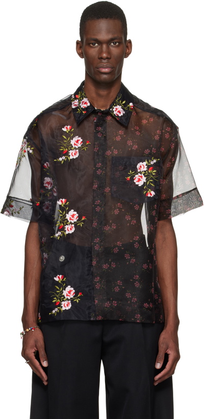 Photo: Simone Rocha Black Sheer Patchwork Boxy Shirt