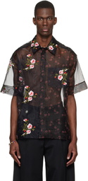 Simone Rocha Black Sheer Patchwork Boxy Shirt