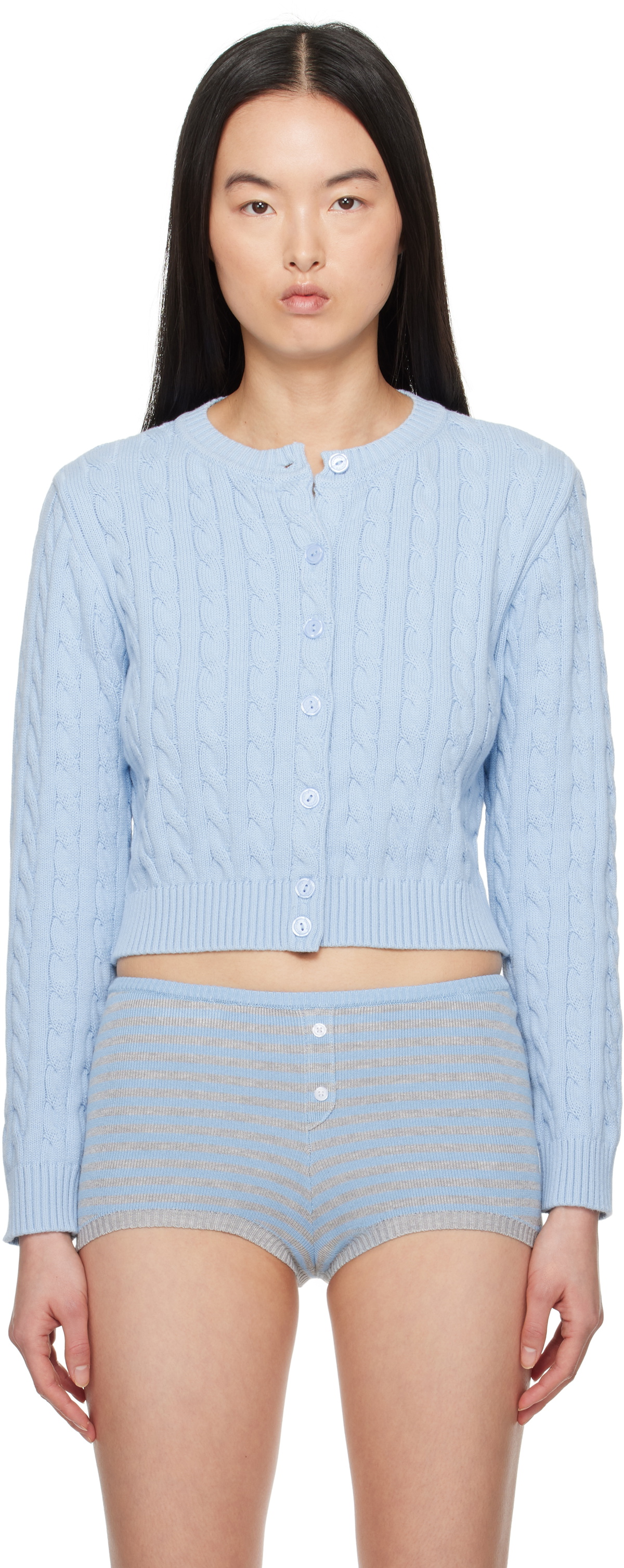 Frankies Bikinis Blue Dudley Cable Knit Cardigan