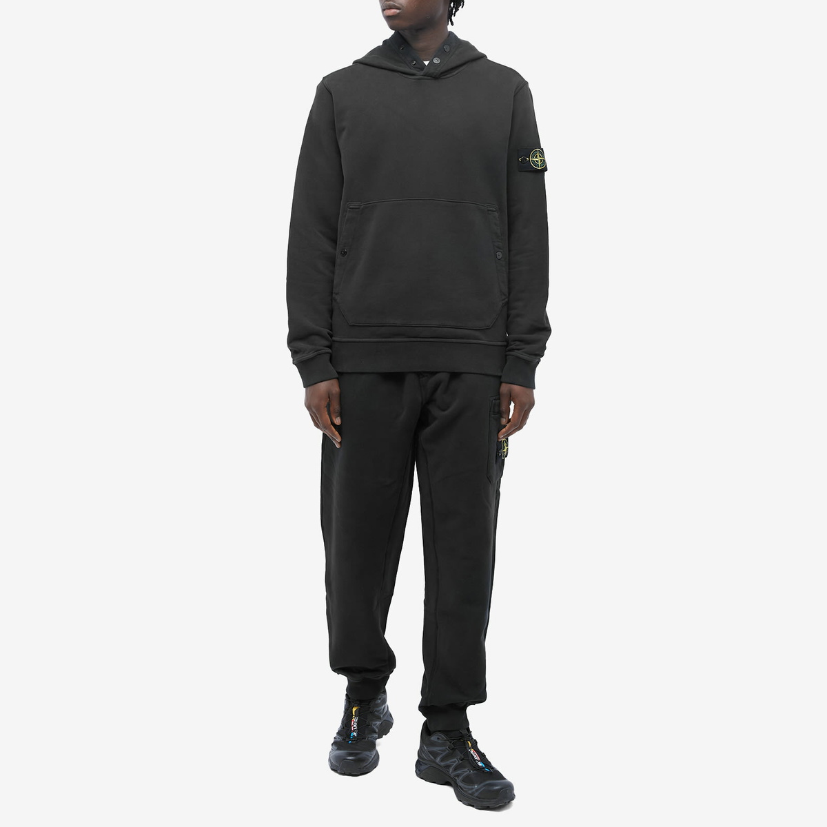 Stone Island Men's Snap Neck Popover Hoodie in Black Stone Island