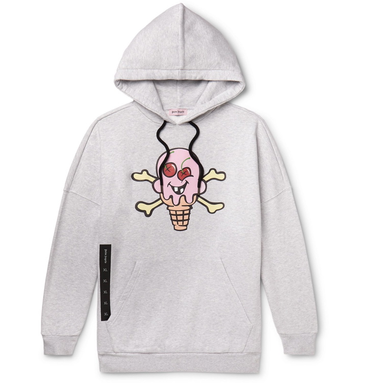 Photo: Palm Angels - ICECREAM Oversized Printed Loopback Cotton-Jersey Hoodie - Gray