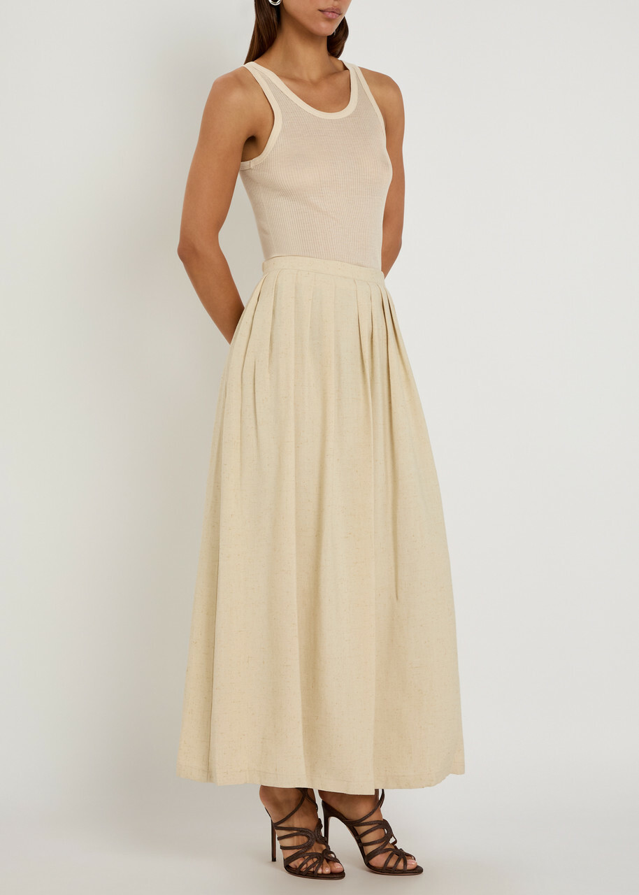 Giuliva Heritage The Lea Pleated Woven Maxi Skirt Ecru