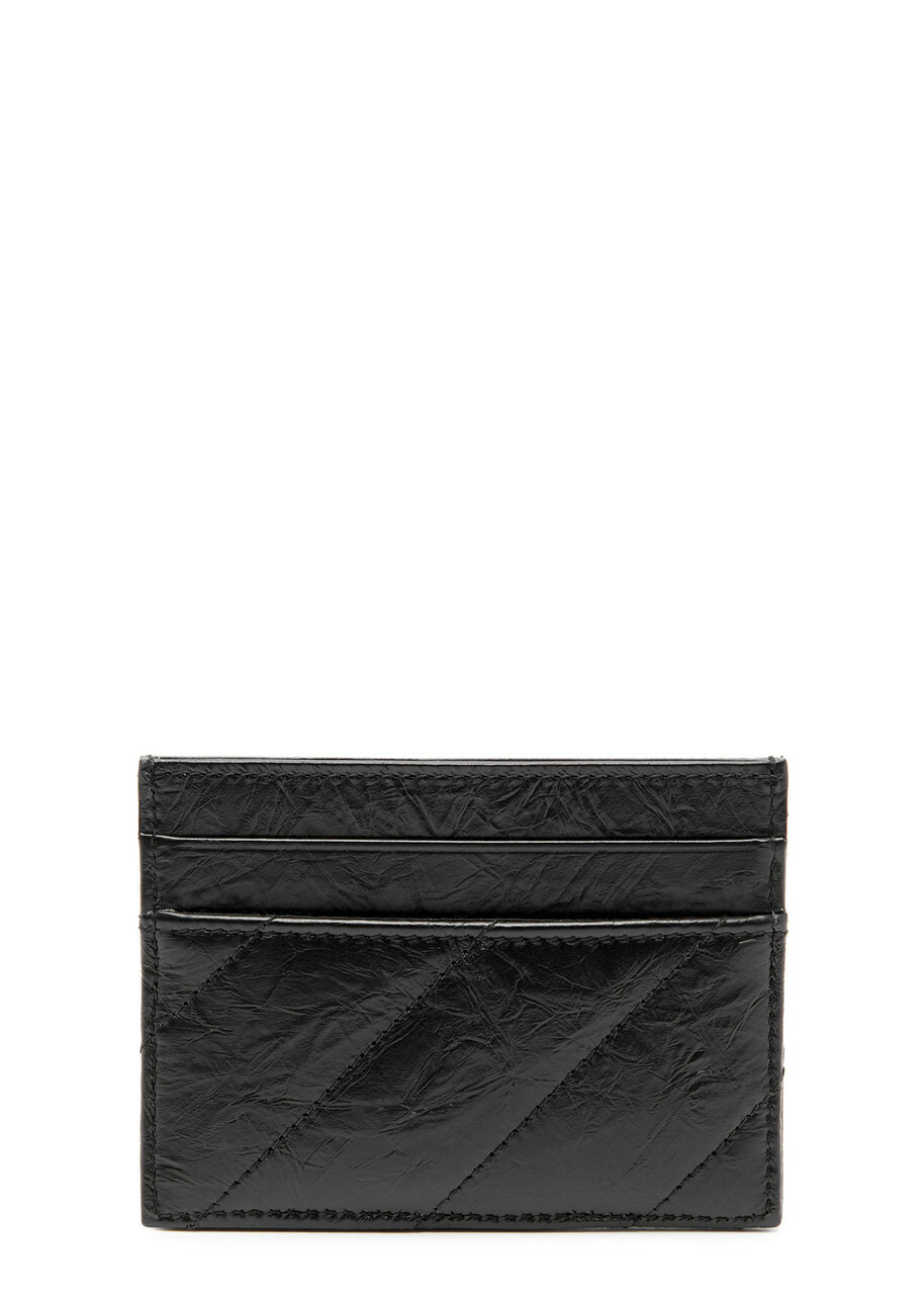 Balenciaga Crush Crinkled Leather Card Holder - Black - One Size