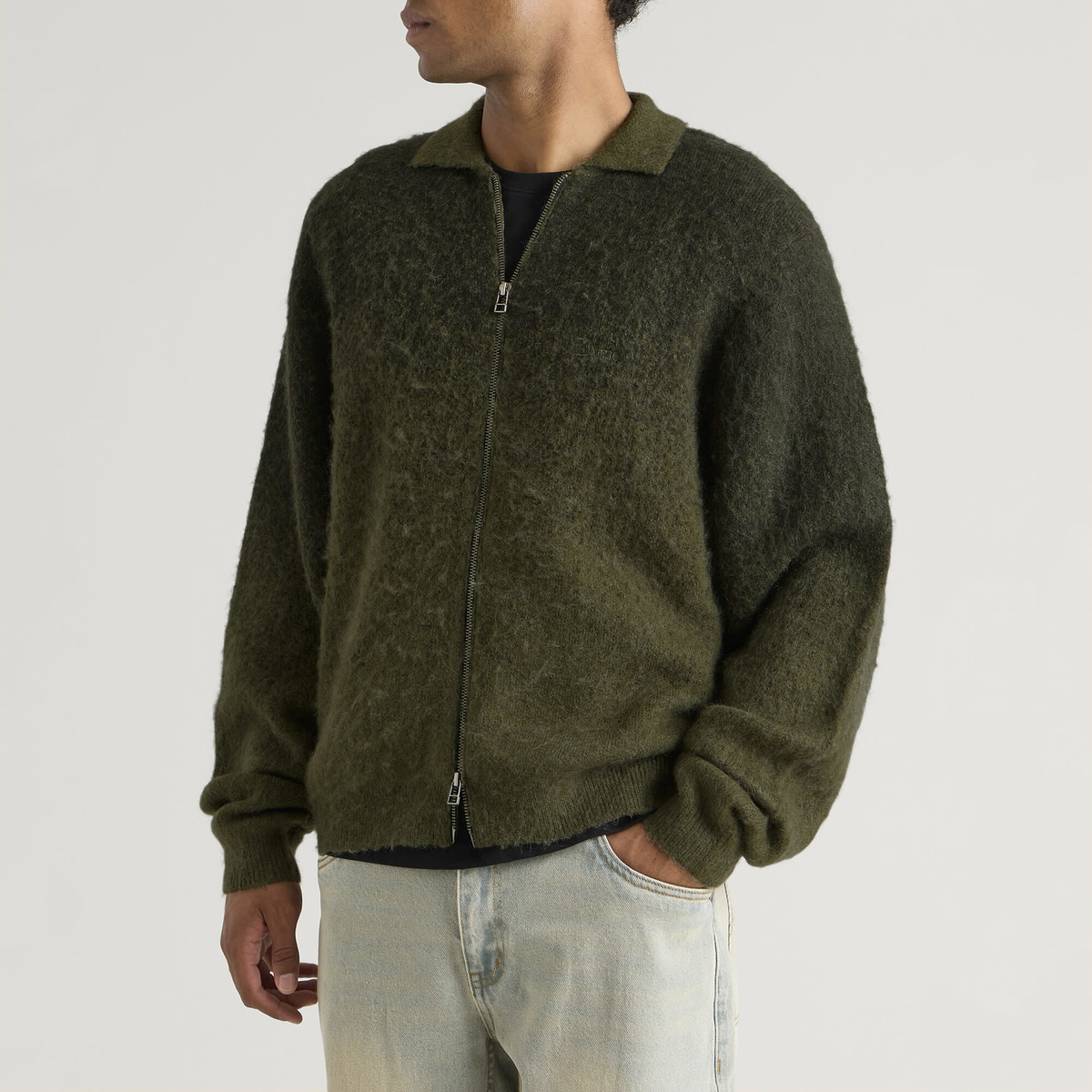 Dime Men's Mohair Double Zip Knit in Forest