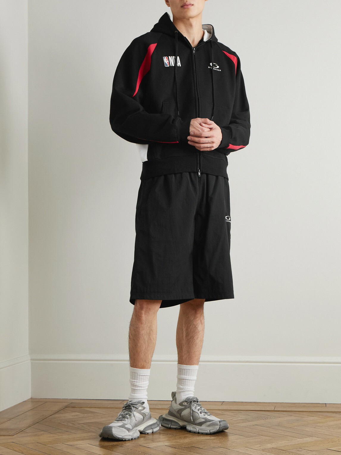 Balenciaga - Wide-Leg Logo-Embroidered Shell Shorts - Black