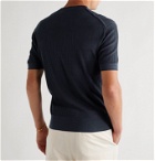 TOM FORD - Satin-Trimmed Ribbed Silk Henley T-Shirt - Blue