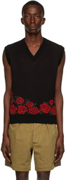 Ernest W. Baker Black & Red Roses V-Neck Vest