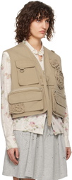 OPEN YY Beige Appliqué Cargo Vest