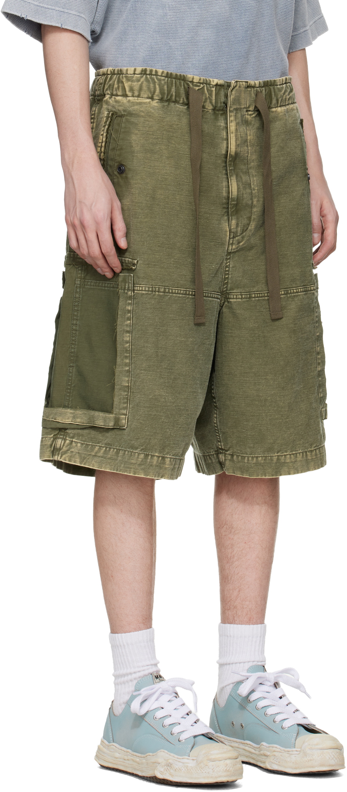 Maison MIHARA YASUHIRO Khaki Cotton Satin Cargo Shorts