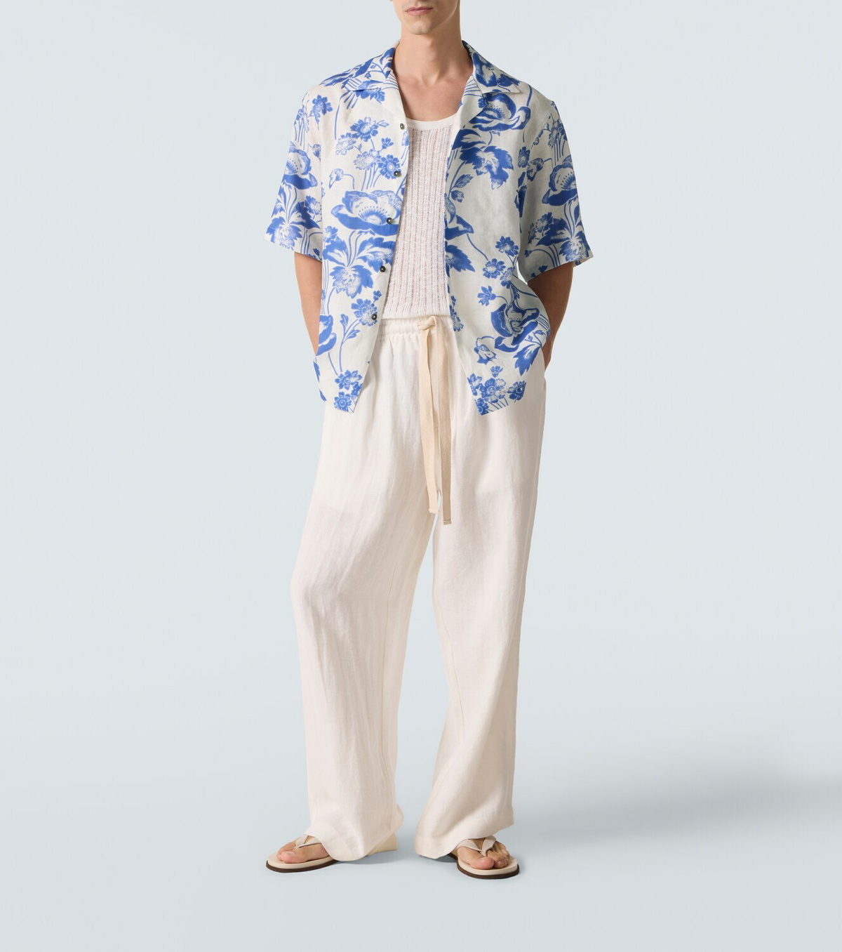 Commas Floral linen bowling shirt