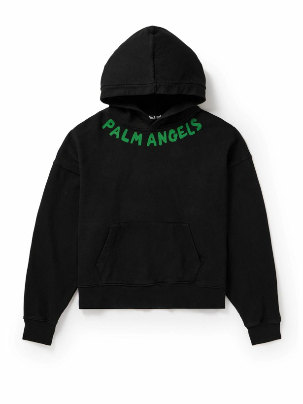 Photo: Palm Angels - Logo-Print Cotton-Jersey Hoodie - Black