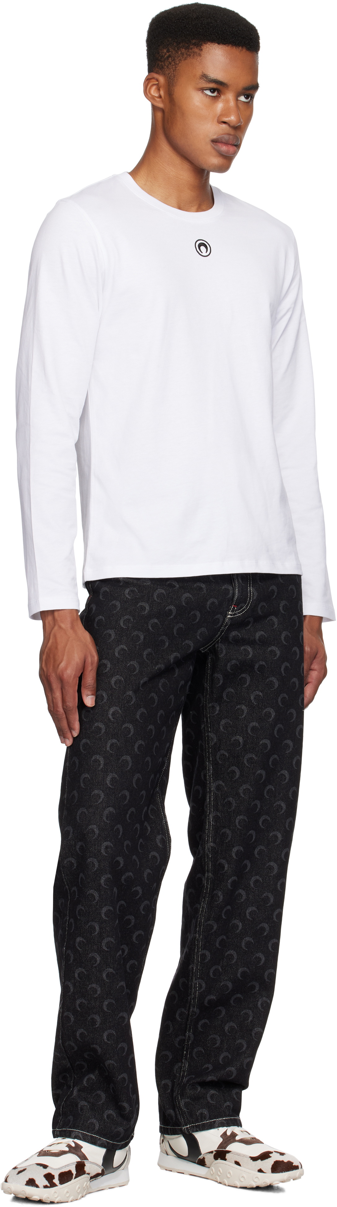 Marine Serre ロンT ホワイト M Marine Serre White Plain Long Sleeve T-shirt Marine Serre