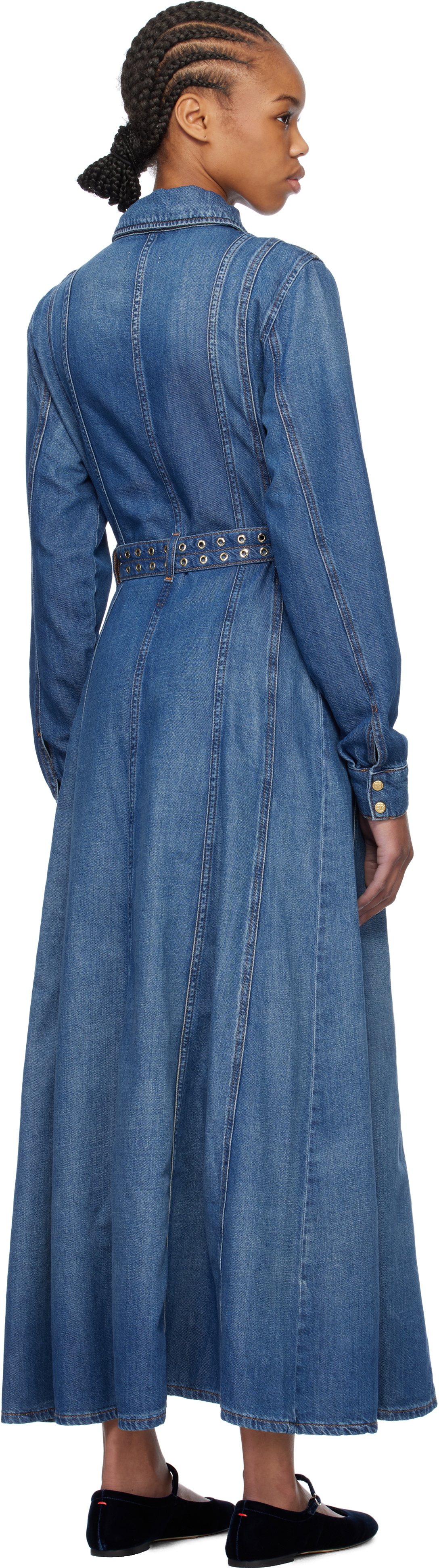 knee length dresses for ladies Tiered Denim Maxi Dress with Belt – Emma Lou's Boutique main image 1