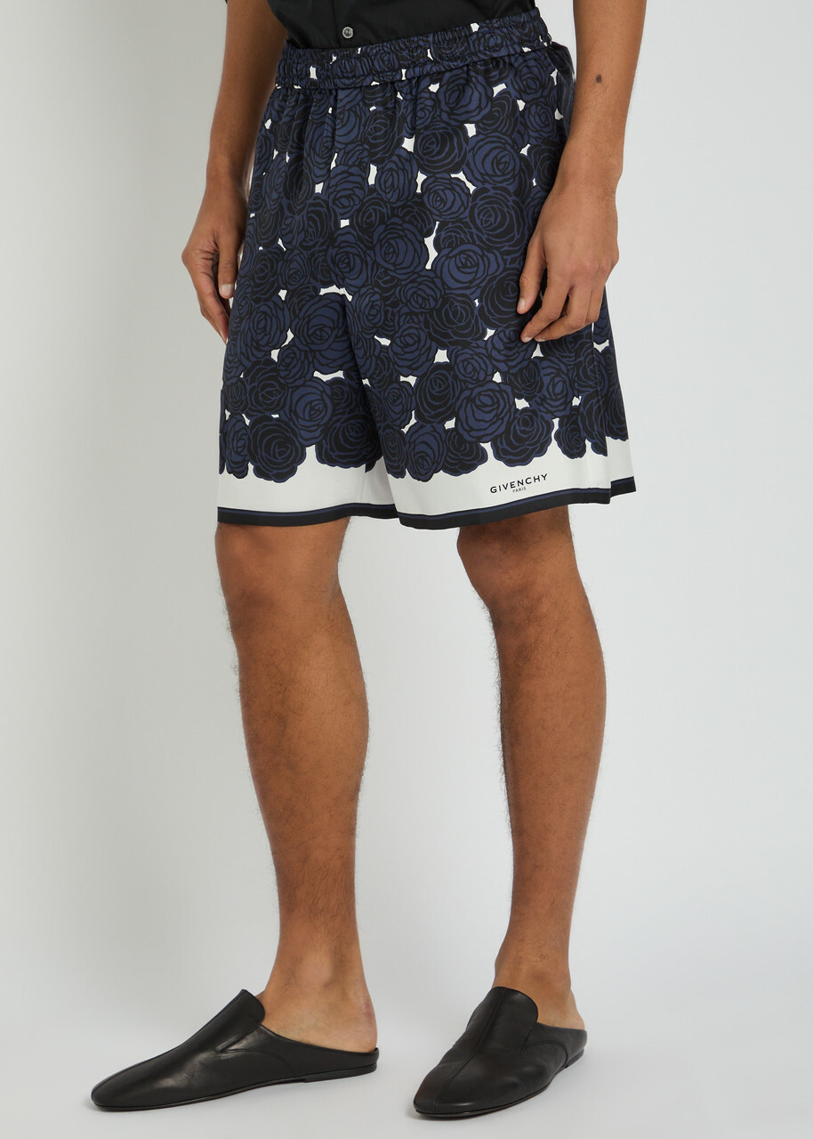 Givenchy Floral-print Silk Shorts Navy