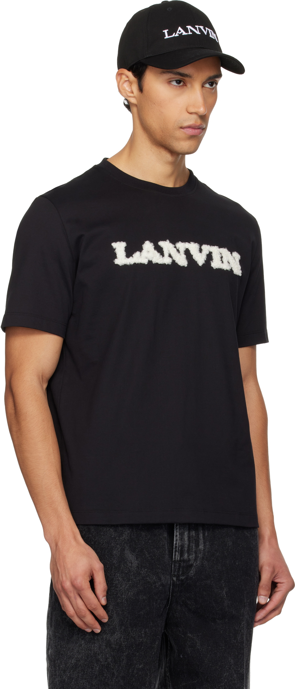 Lanvin Black 'Lanvin' Shearling Cotton T-shirt