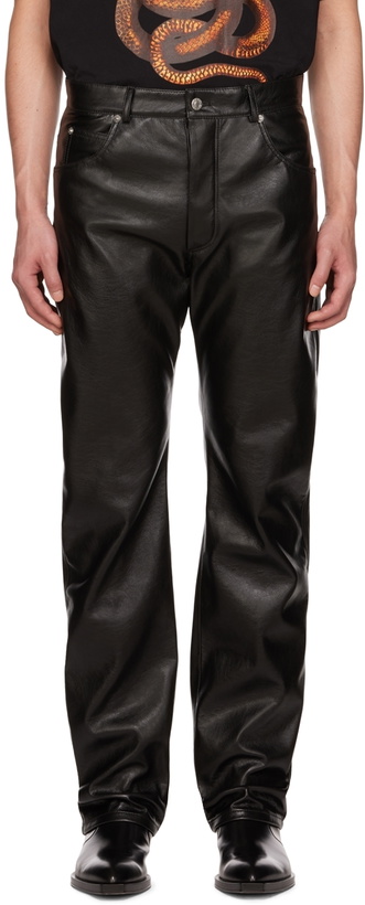 Photo: LU'U DAN Black Straight-Leg Faux-Leather Trousers