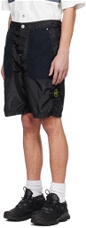 Stone Island Black & Navy Patch Shorts