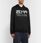 Valentino - Logo-Print Loopback Cotton-Blend Jersey Hoodie - Black