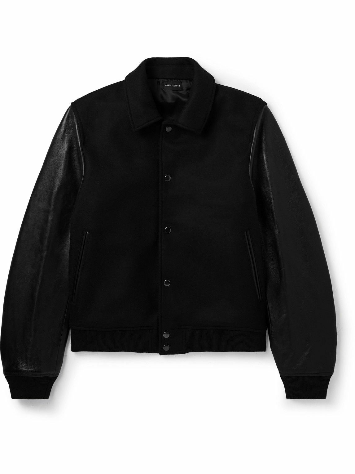 John Elliott Wool Blend and Leather Varsity Jacket Black