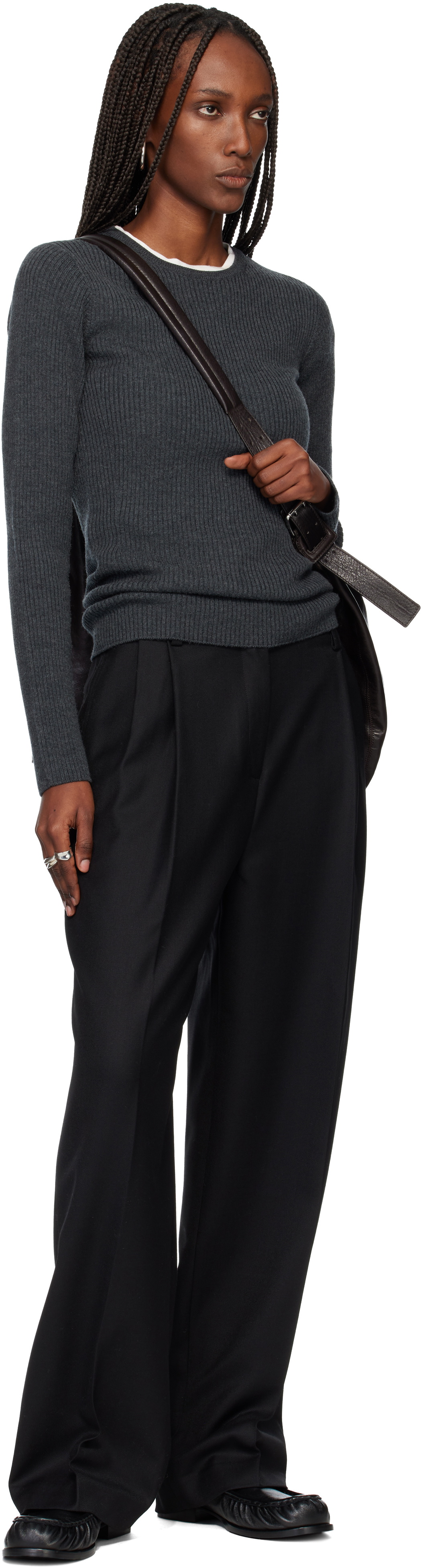 TONYWACK Black Pleated Wool Tailored Trousers