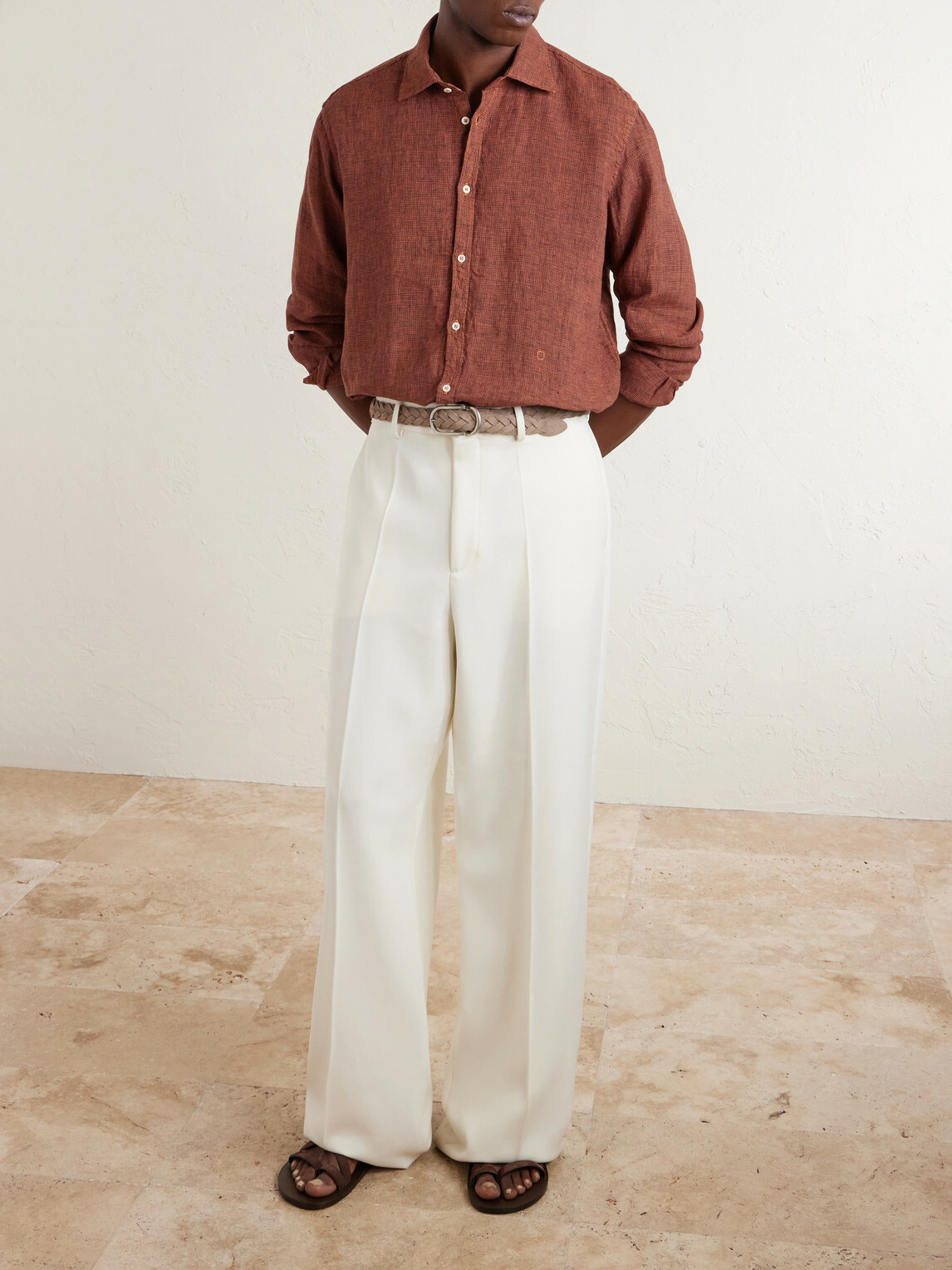 Massimo Alba - Genova Houndstooth Cotton Shirt - Orange