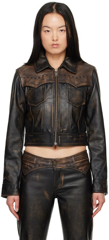 Photo: GUESS USA Black Colorblock Leather Jacket