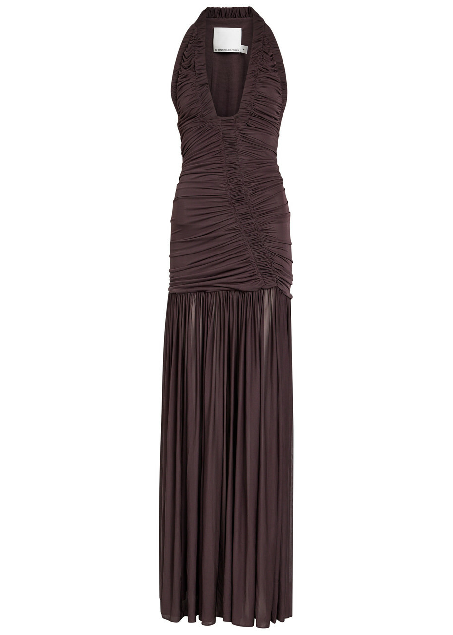 Christopher Esber Ruched Jersey Maxi Dress Dark Red