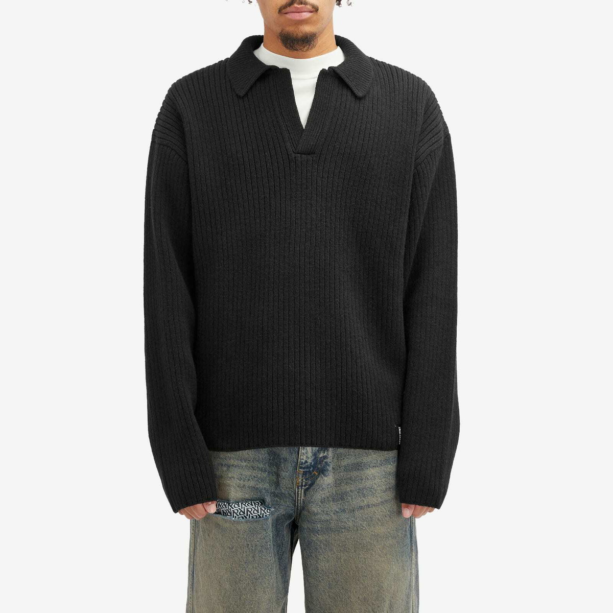 Represent Men's Textured Knit Polo in Jet Black