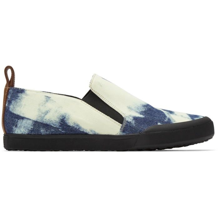 Photo: Loewe Blue and White Bleached Denim Slip-On Sneakers 