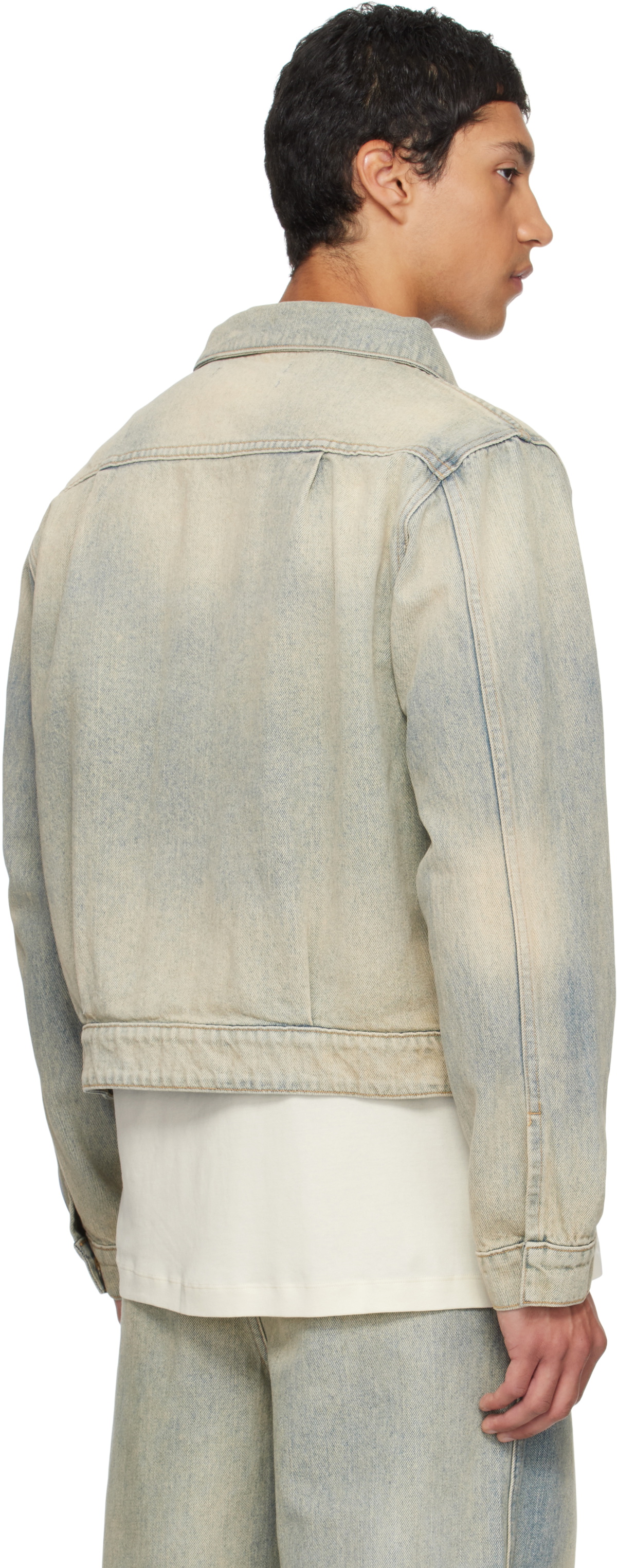 Reese Cooper Blue Concealed Button Denim Trucker Jacket