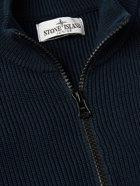 Stone Island Junior - Ages 8-9 Logo-Appliquéd Ribbed Cotton Zip-Up Cardigan - Blue