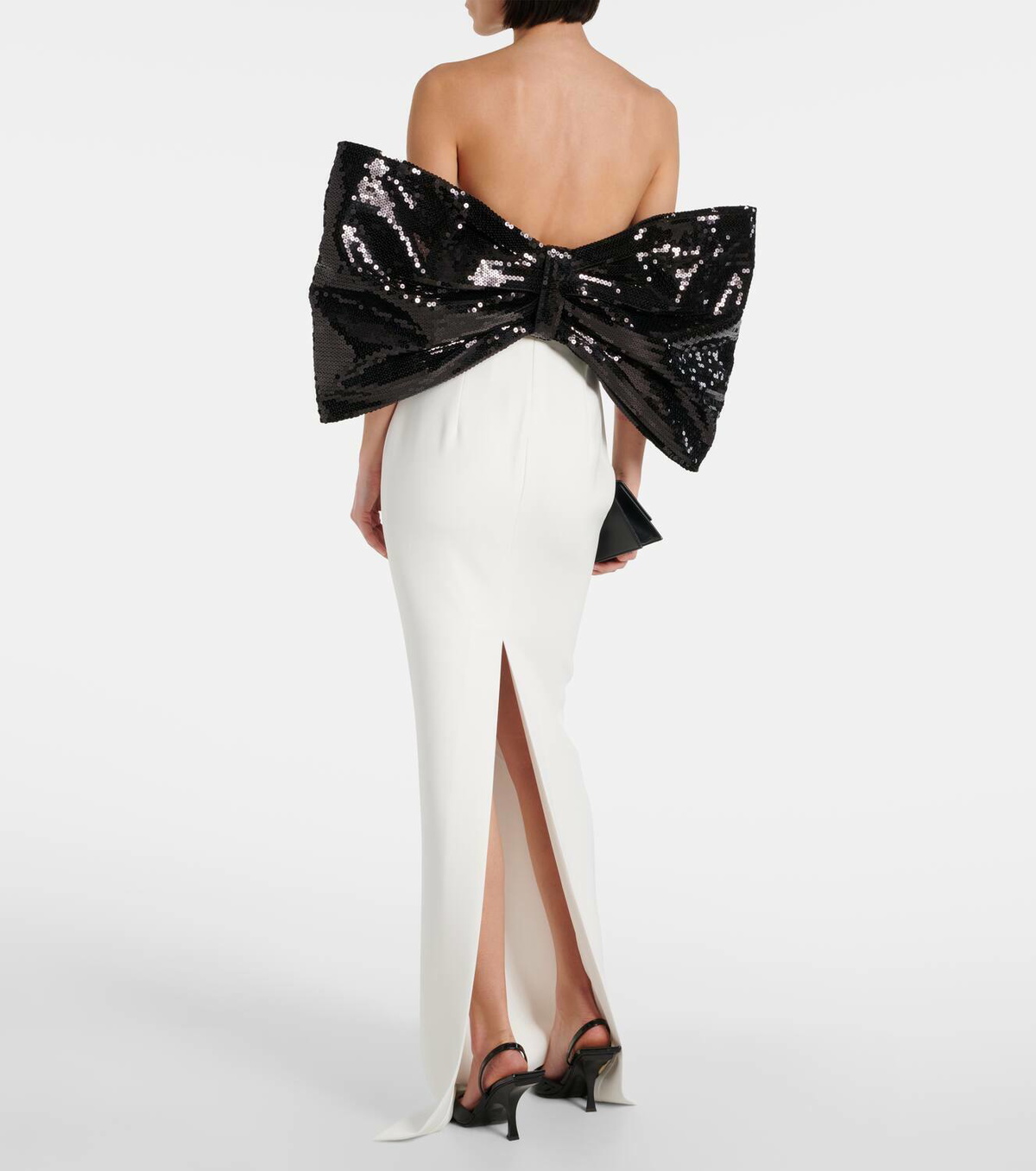 Mônot Sequined bow-detail off-shoulder gown
