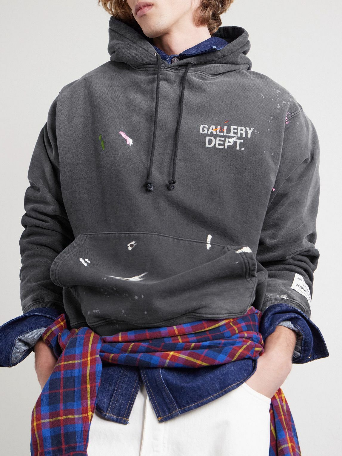 Gallery Dept. - Logo-Print Paint-Splattered Cotton-Jersey Hoodie - Gray