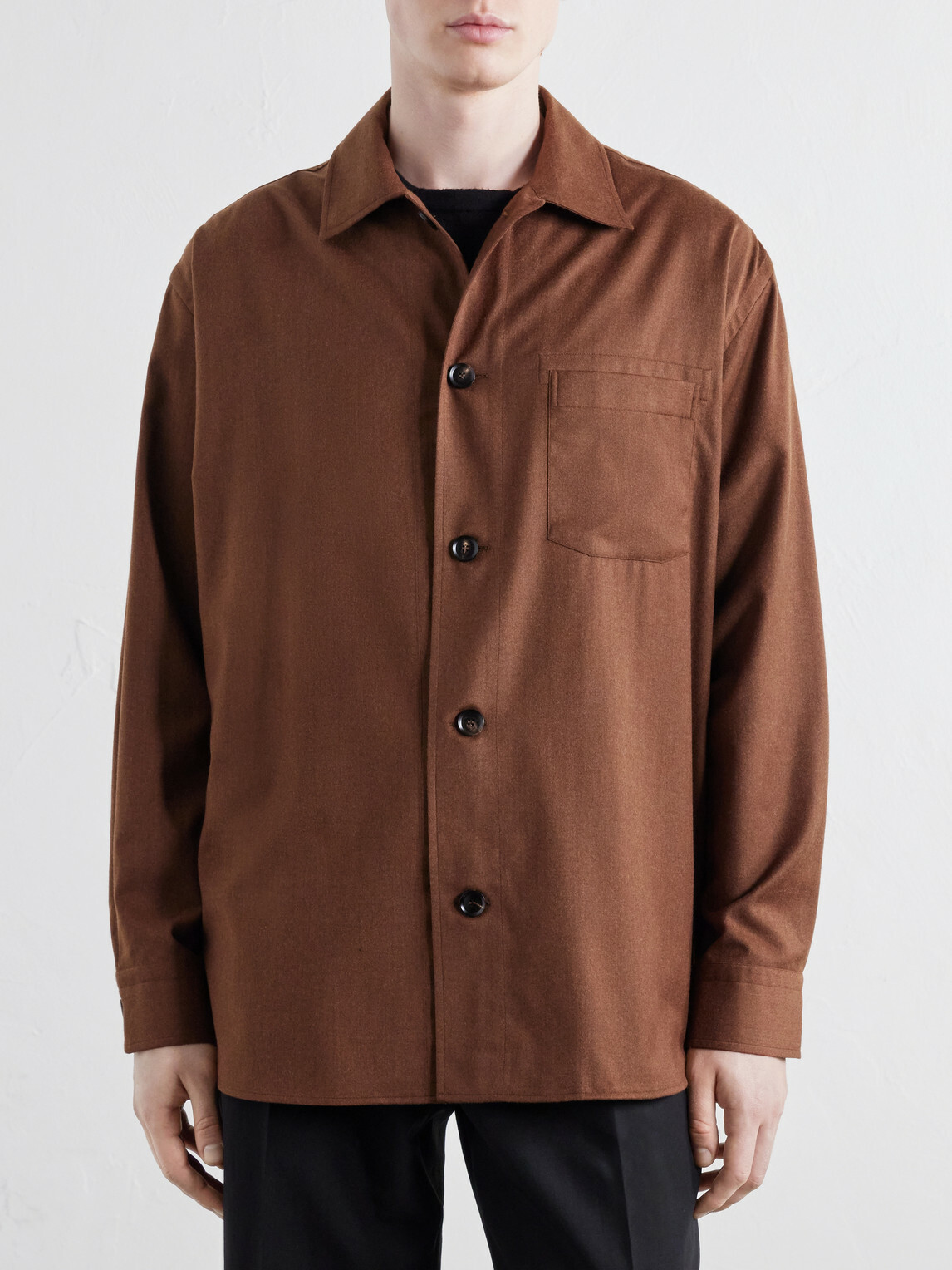 Brioni - Wool and Silk-Blend Twill Shirt - Brown