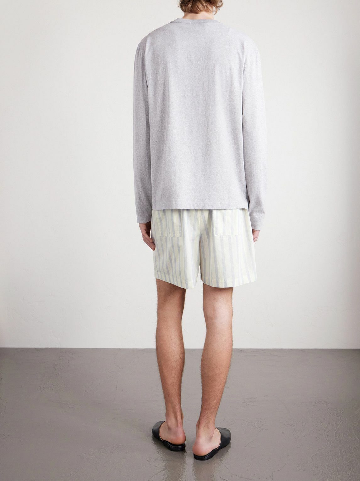 TEKLA - Straight-Leg Striped Organic Cotton-Poplin Shorts - Neutrals