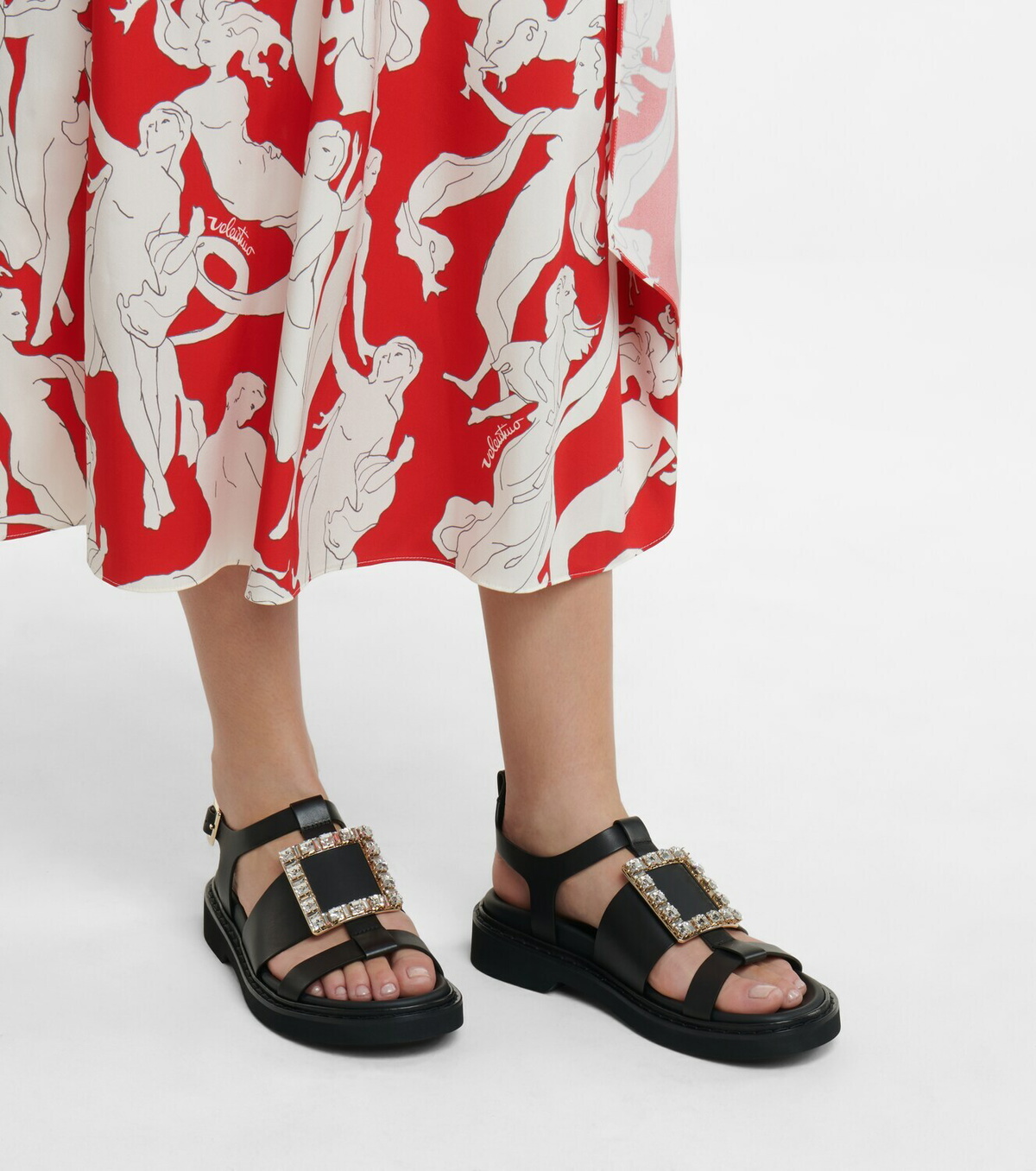 関送込 ROGER VIVIER Viv Rangers フラット サンダル Viv' Rangers Sandals in leather Black Woman