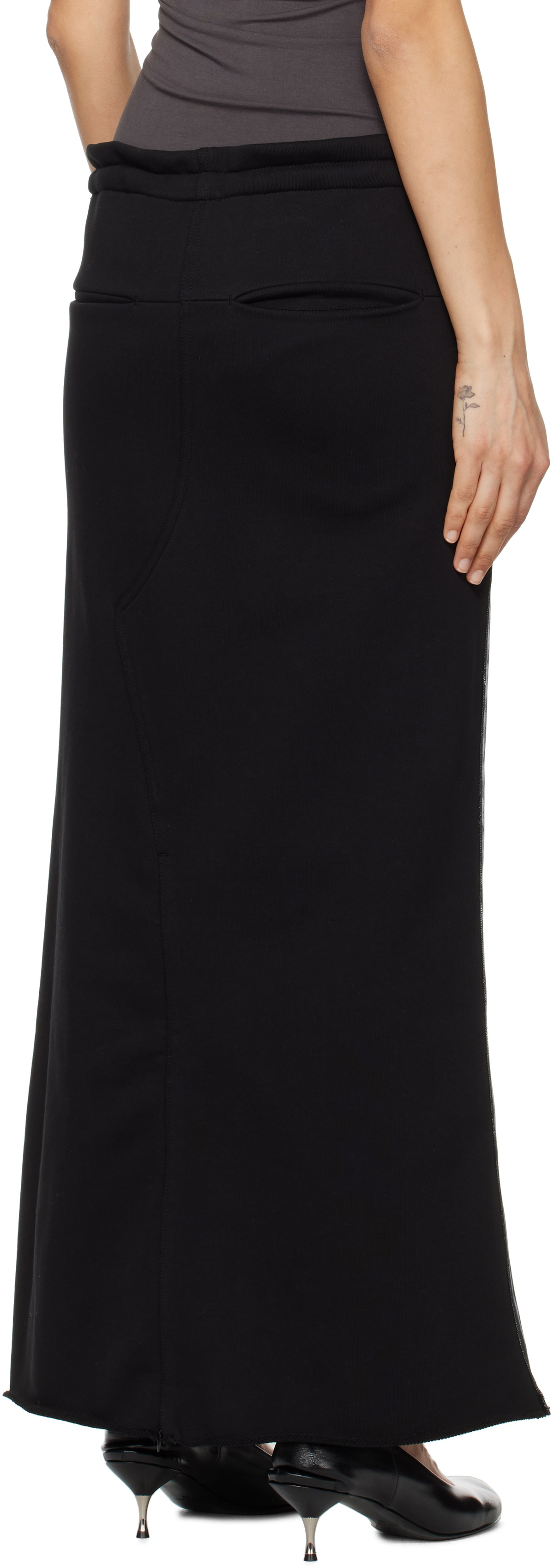OPEN YY Black & Blue Front Jean Effect Jersey Maxi Skirt