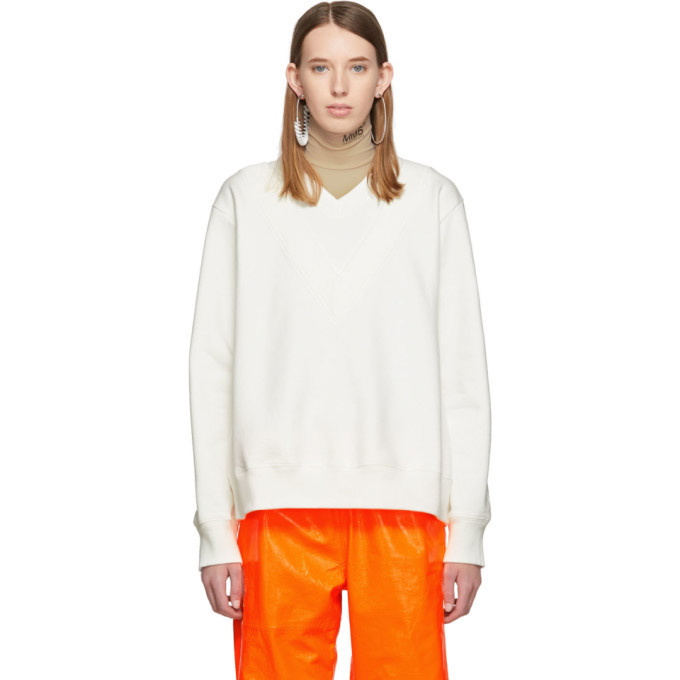 Photo: MM6 Maison Margiela Off-White Double V-Neck Sweatshirt