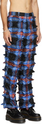 Charles Jeffrey Loverboy Blue & Red Plaid Spike Trousers