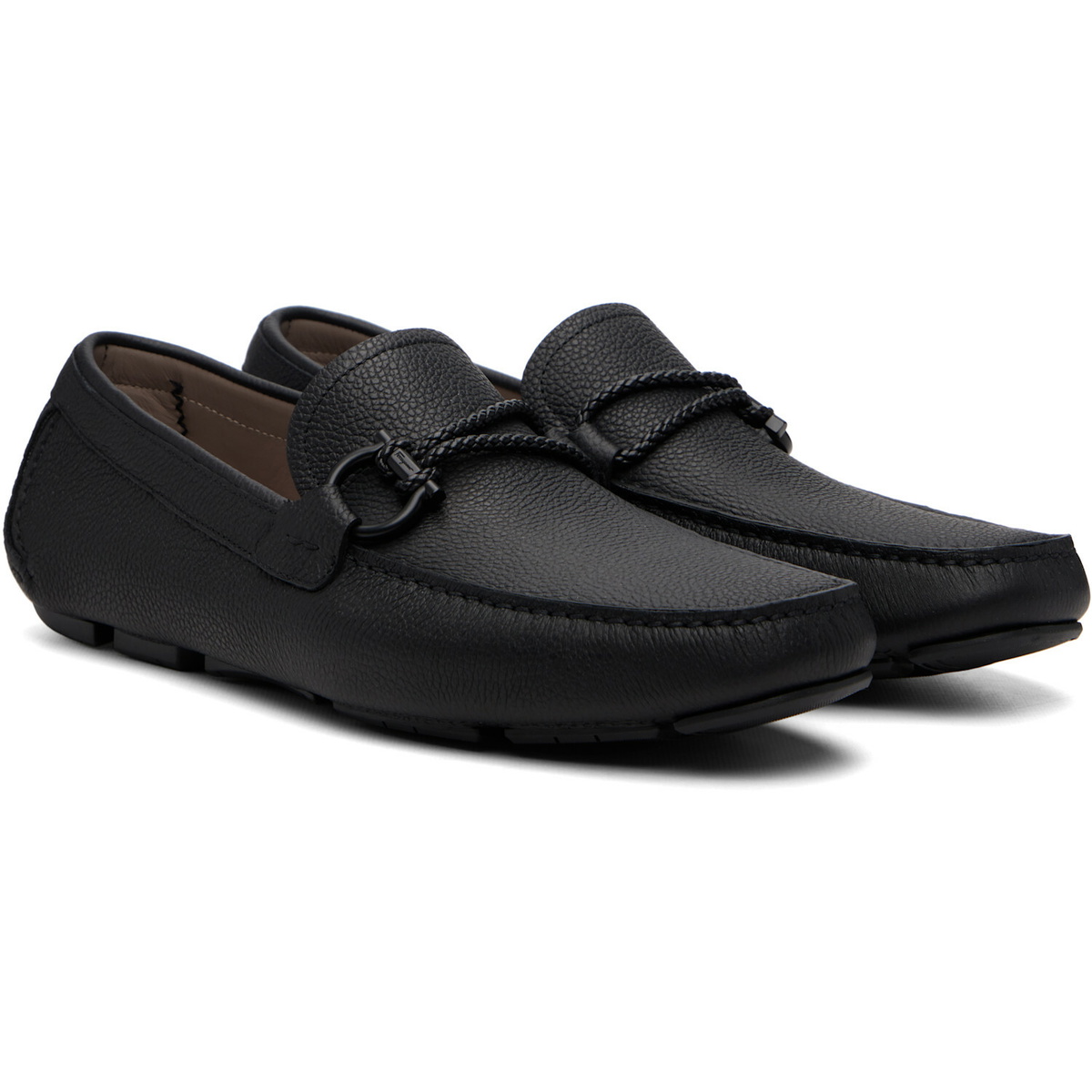Ferragamo Black Gancini Driver Ornament Loafers