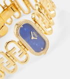 Fendi O'Lock stainless steel watch with diamonds and lapis lazuli