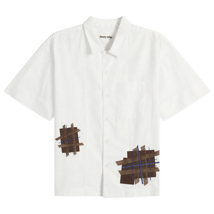 Photo: Story mfg. Men's Hand Applique Uniform Shirt in Ecru Patched Up