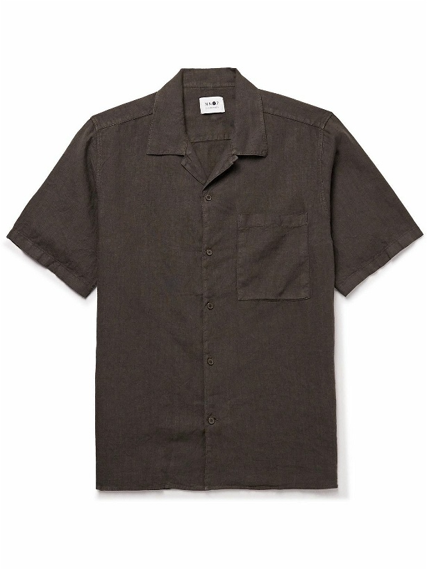 Photo: NN07 - Julio 5706 Convertible-Collar Linen Shirt - Brown