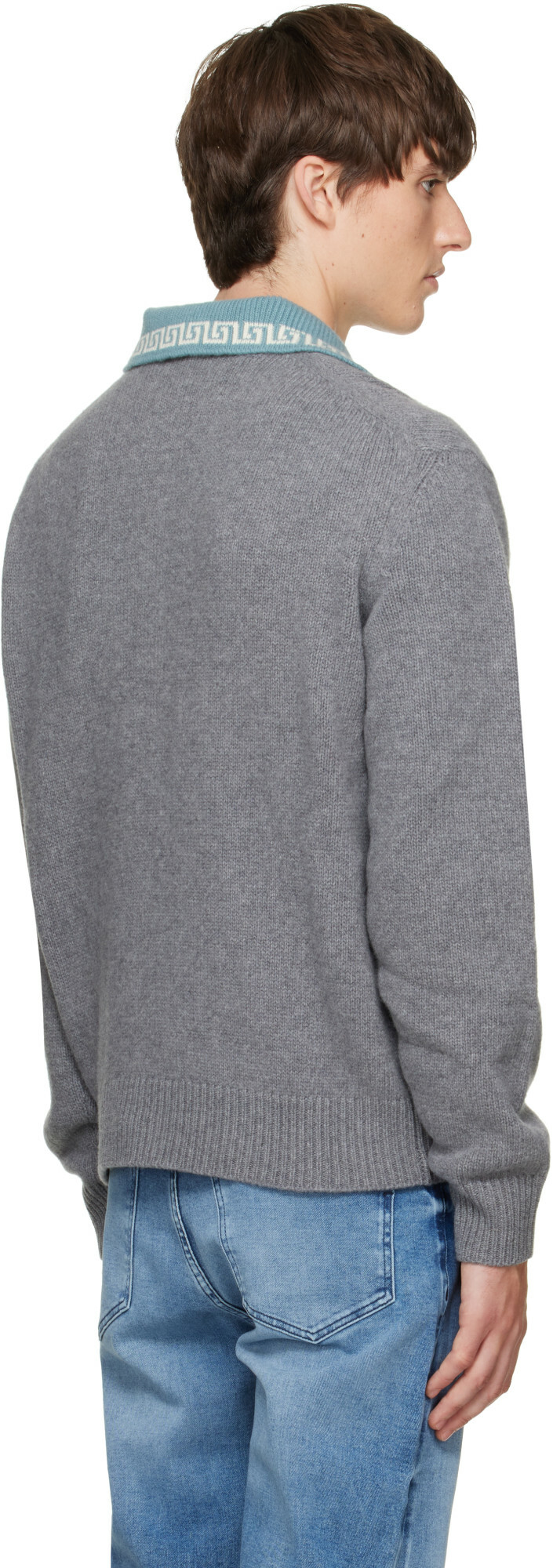 Versace Gray Wool & Cashmere Knit Polo