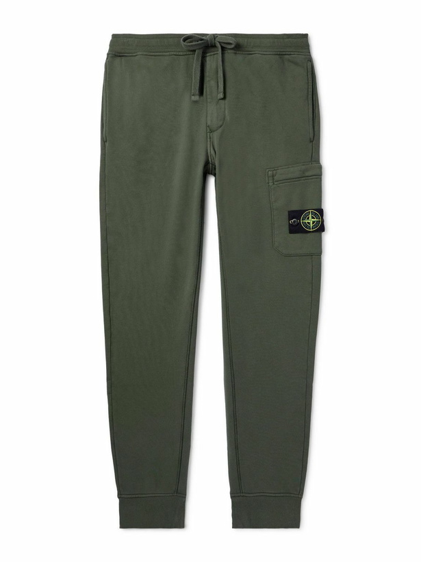 Photo: Stone Island - Tapered Logo-Appliquéd Cotton-Jersey Sweatpants - Green