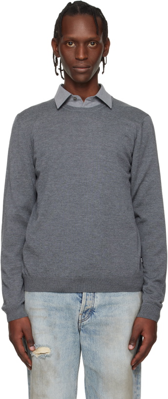 Photo: BOSS Gray Slim-Fit Merino-Wool Sweater