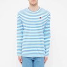 Comme des Garçons Play Men's Little Red Heart Long Sleeve Stripe T in Blue